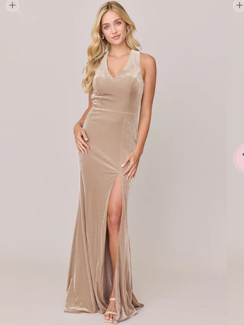 Revelry Asher Champagne 602 Velvet Maxi Long Gown Dress
